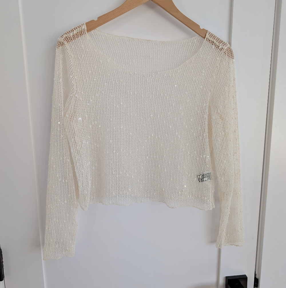 ✨4 for 12  Cream Sheer Open Knit Long Sleeve Top – Size S